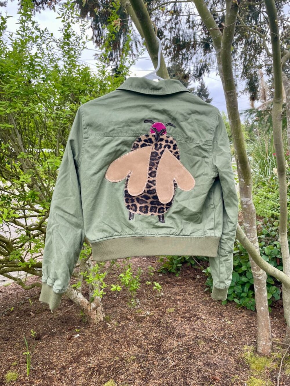 Small Green Insect Upcycled Reworked Handmade Jacket Coat - Picture 5 of 8